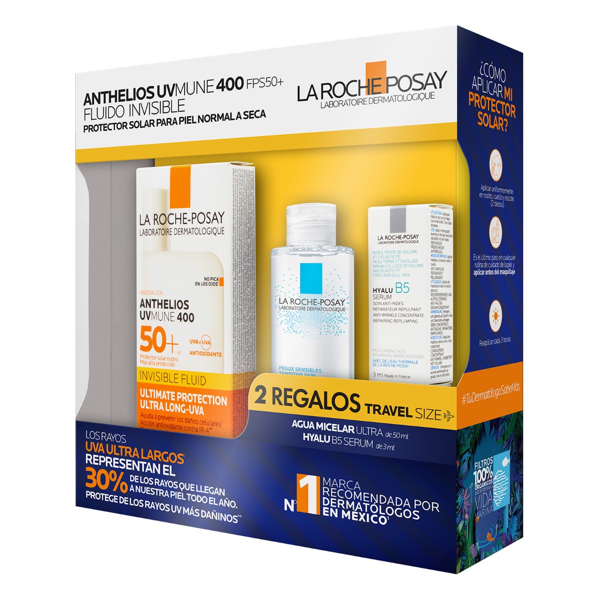 Pack Anthelios UV Mune 400Fluido con Color FPS 50+ 50ml +Agua Micelar 50ml + Hyalu B5 Serum 3ml - La Roche Posay - Image 2