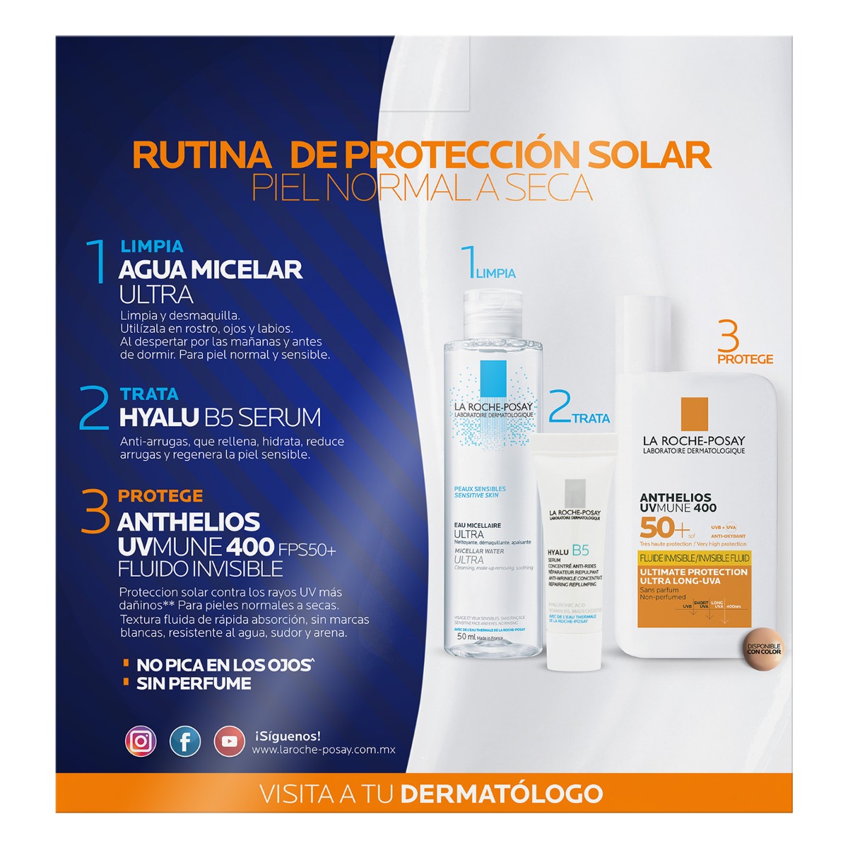 Pack Anthelios UV Mune 400Fluido con Color FPS 50+ 50ml +Agua Micelar 50ml + Hyalu B5 Serum 3ml - La Roche Posay - Image 3