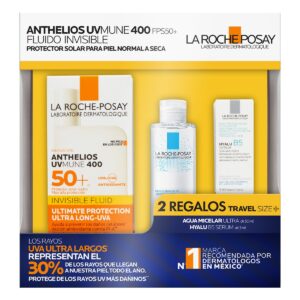 Pack Anthelios UV Mune 400Fluido con Color FPS 50+ 50ml +Agua Micelar 50ml + Hyalu B5 Serum 3ml  - La Roche Posay
