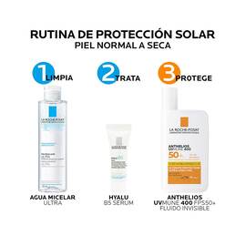 Pack Anthelios Uv Mune 400 Fluido Invisible Fps 50+ 50ml - Agua Micelar 50ml - Hyalu B5 Serum 3ml - LA ROCHE POSAY